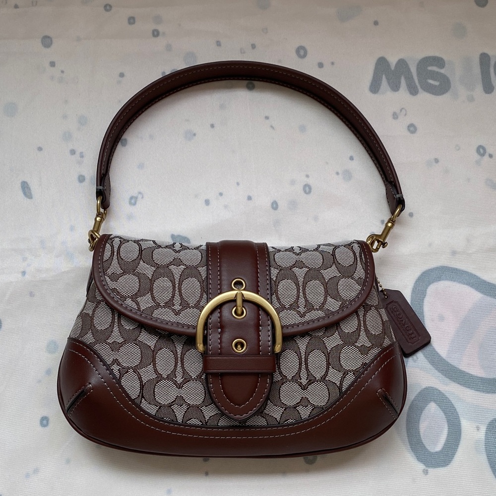 Coach Monogrammed Leather Crescent Shaped Underarm Bag